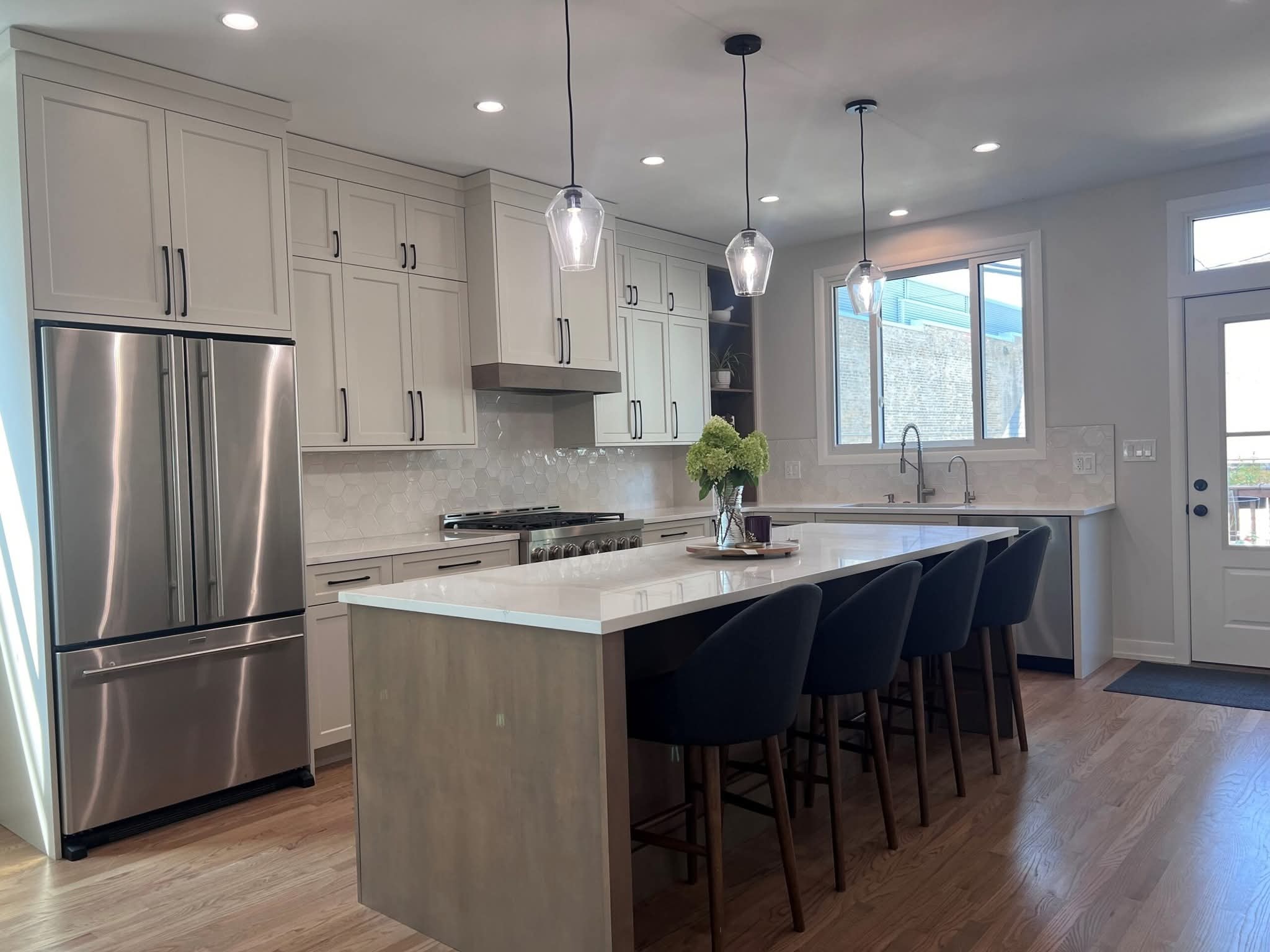 Greenwood Village kitchen — gray island with quartz countertop