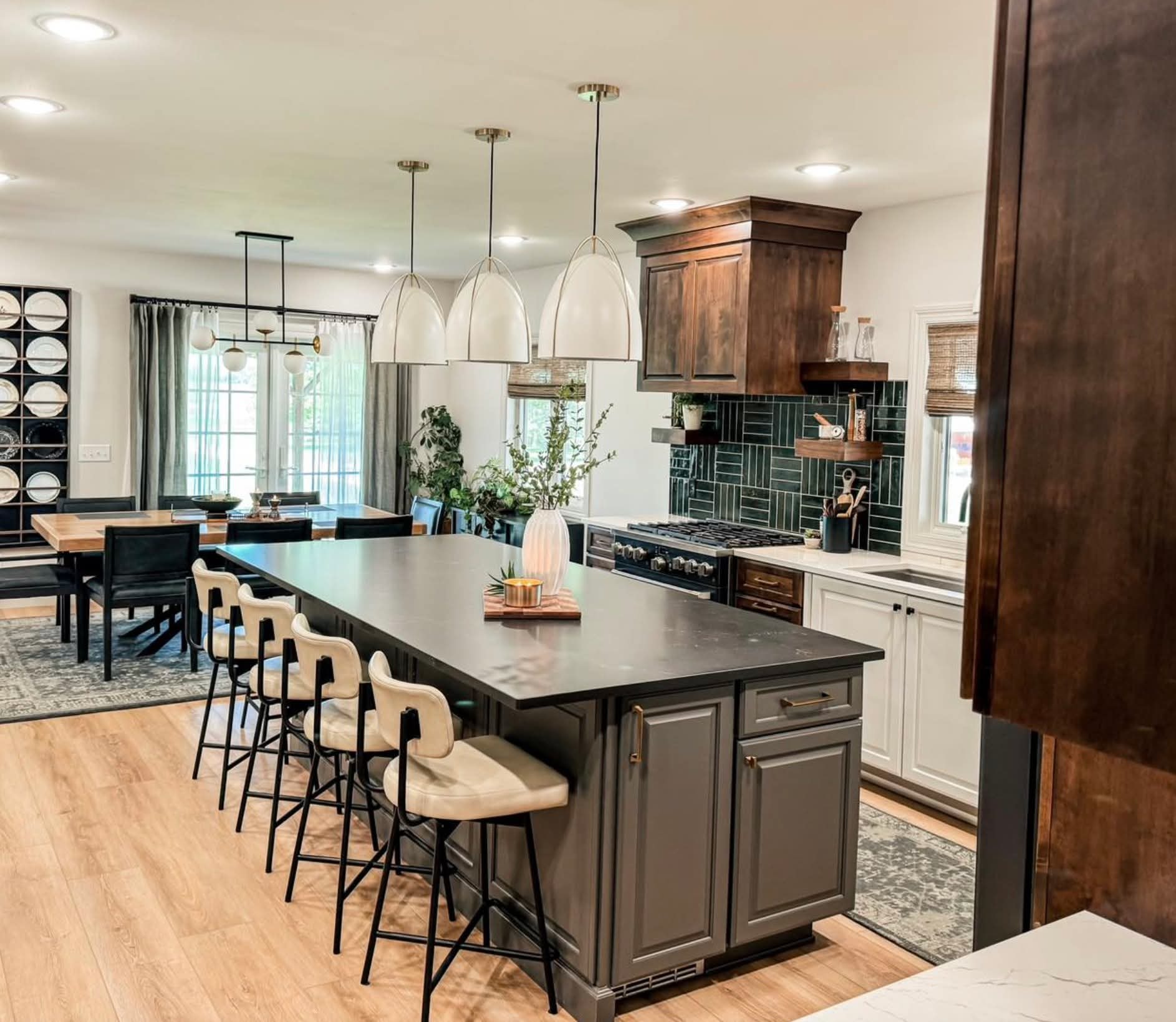 Cherry Creek kitchen — island angle showing seating and two-tone cabinetry